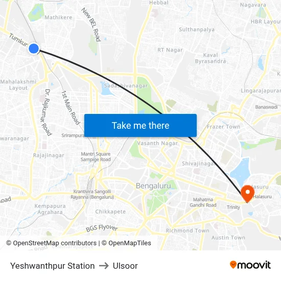 येशवंतपुर स्टेशन to उल्सूर map