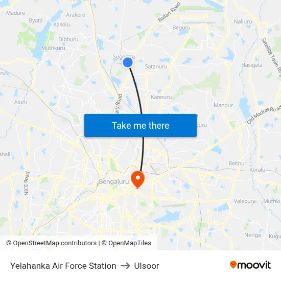 येलहंका वायु सेना स्टेशन to उल्सूर map