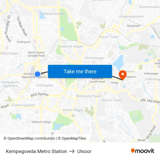Kempegowda Metro Station to Ulsoor map