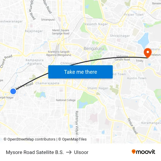 Mysore Road Satellite B.S. to Ulsoor map
