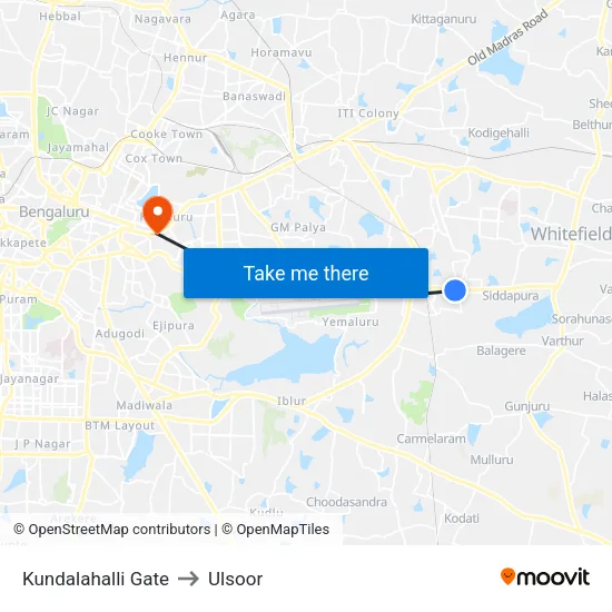 Kundalahalli Gate to Ulsoor map