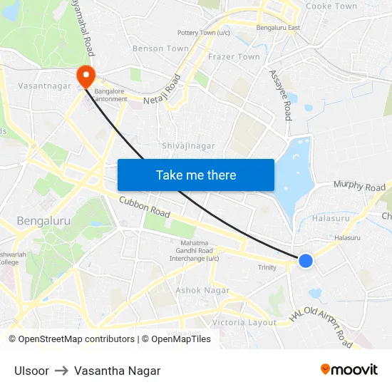 Ulsoor to Vasantha Nagar map
