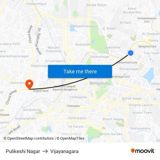 Pulikeshi Nagar to Vijayanagara map