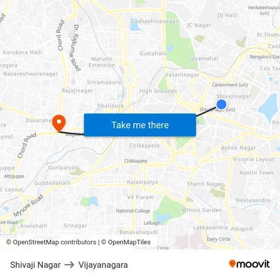 Shivaji Nagar to Vijayanagara map