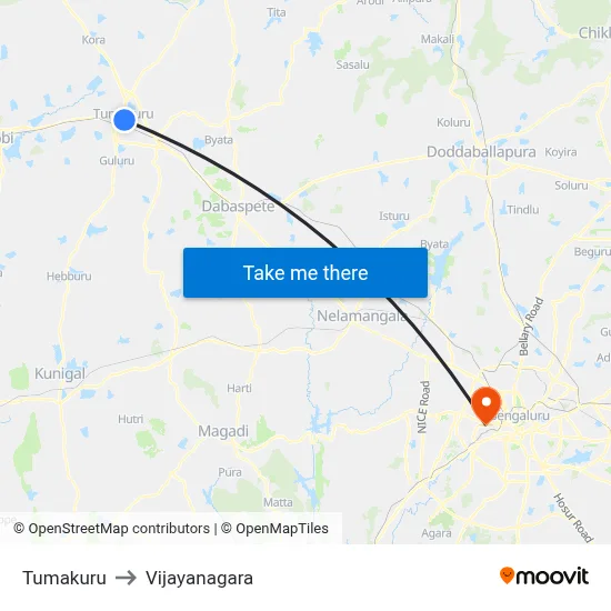 Tumakuru to Vijayanagara map