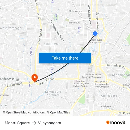 Mantri Square to Vijayanagara map