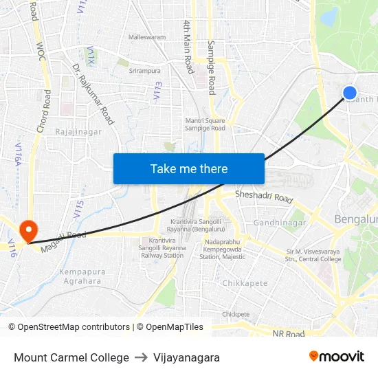 Mount Carmel College to Vijayanagara map