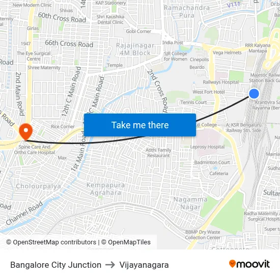 बेंगलुरु सिटी जंक्शन to विजयनगर map