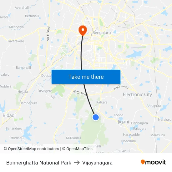 बन्नेरघट्टा राष्ट्रीय उद्यान to विजयनगर map