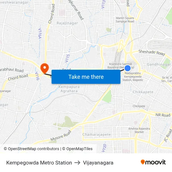 केम्पेगौड़ा मेट्रो स्टेशन to विजयनगर map