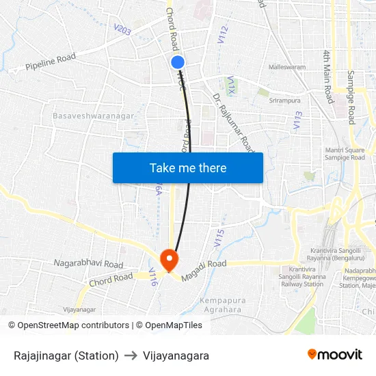 Rajajinagar (Station) to विजयनगर map