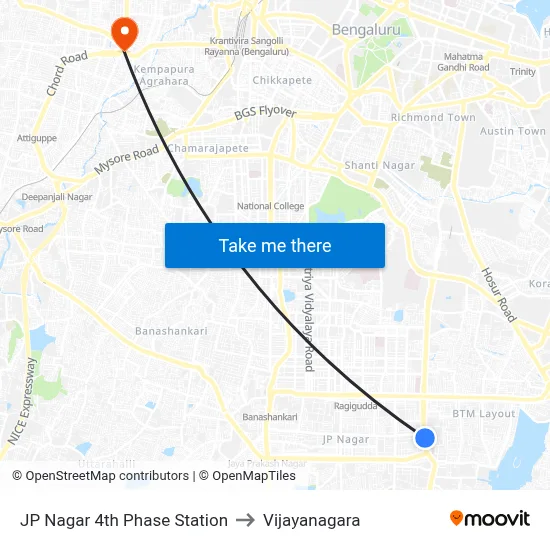 JP Nagar 4th Phase Station to Vijayanagara map
