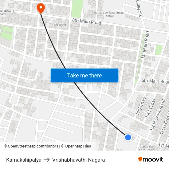 Kamakshipalya to Vrishabhavathi Nagara map