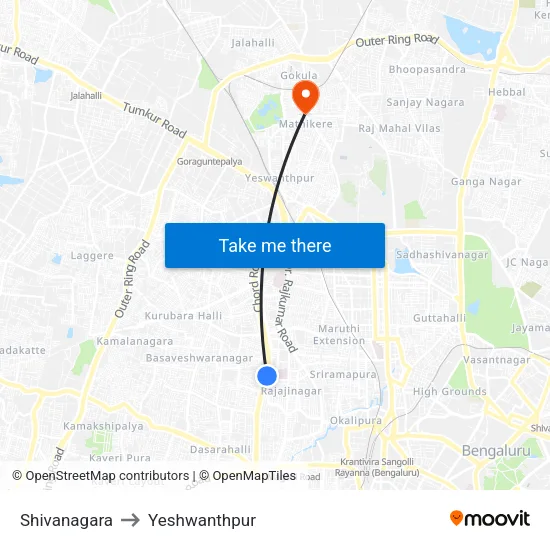Shivanagara to Yeshwanthpur map