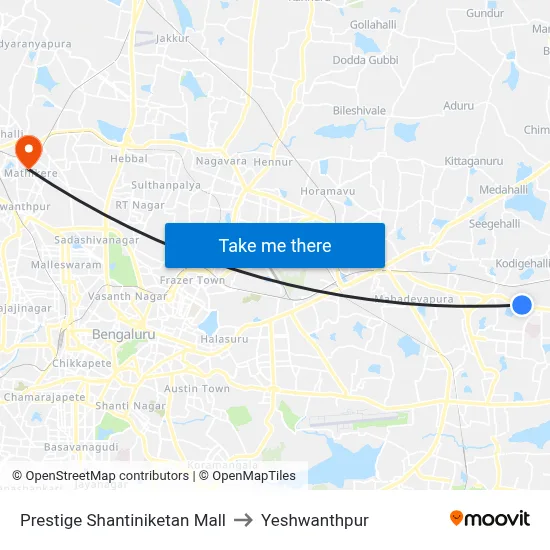 प्रेस्टीज शांतिनिकेतन मॉल to येशवंतपुर map