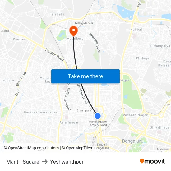 मंत्री स्क्वायर to येशवंतपुर map