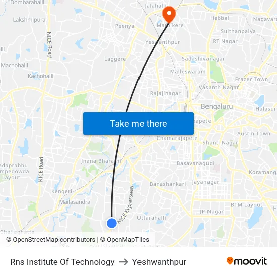 Rns Institute Of Technology to Yeshwanthpur map