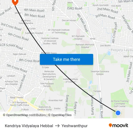 केंद्रीय विद्यालय हेब्बाल to येशवंतपुर map