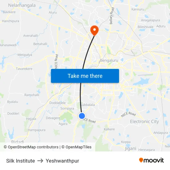 Silk Institute to Yeshwanthpur map