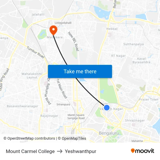 Mount Carmel College to Yeshwanthpur map