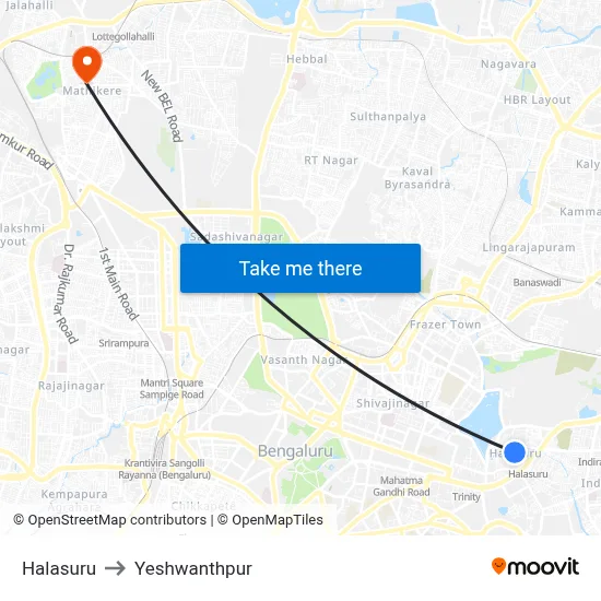 Halasuru to Yeshwanthpur map