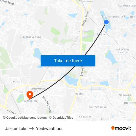 जक्कुर झील to येशवंतपुर map