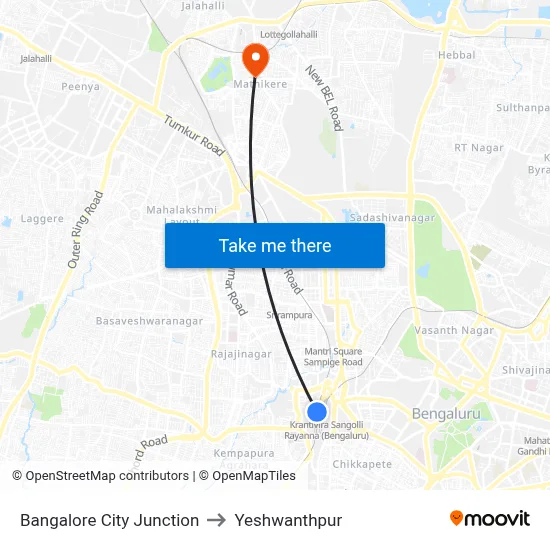 Bangalore City Junction to Yeshwanthpur map
