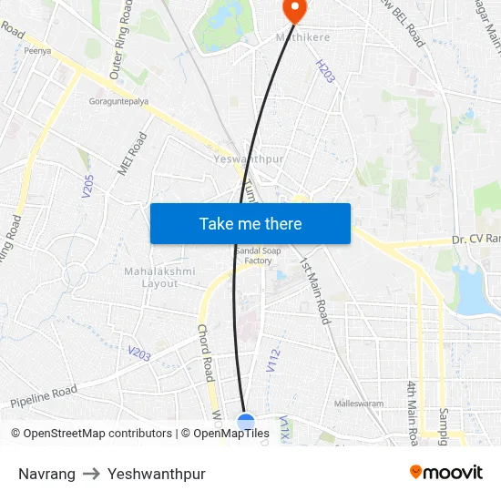 Navrang to Yeshwanthpur map