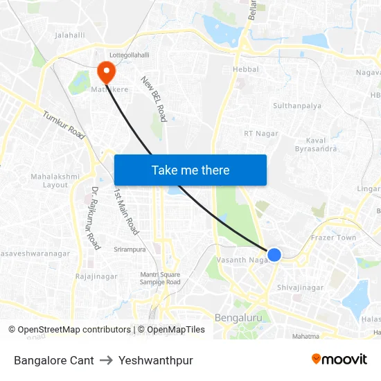 Bangalore Cant to Yeshwanthpur map