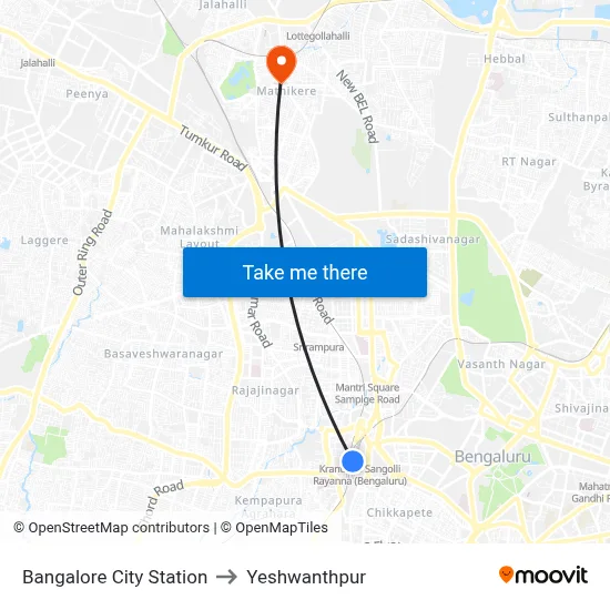 Bangalore City Station to Yeshwanthpur map