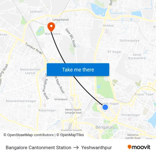बेंगलुरु छावनी स्टेशन to येशवंतपुर map