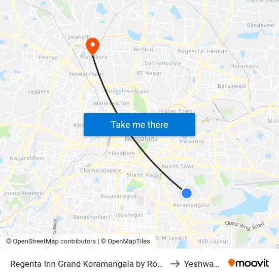 रीजेंटा इन ग्रैंड कोरामंगला बाय रॉयल ऑर्चिड होटल्स to येशवंतपुर map