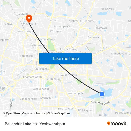 Bellandur Lake to Yeshwanthpur map