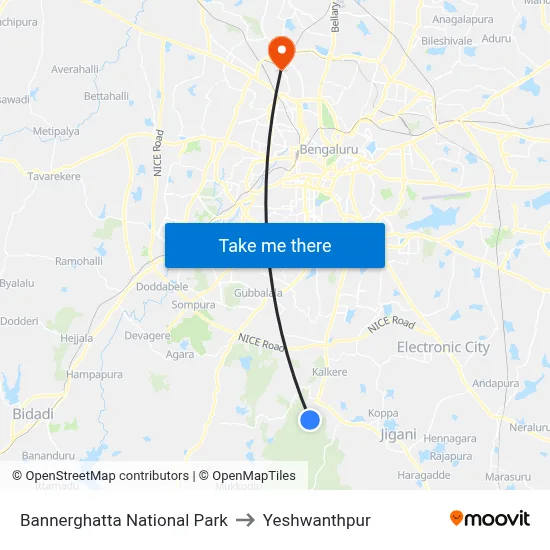 Bannerghatta National Park to Yeshwanthpur map