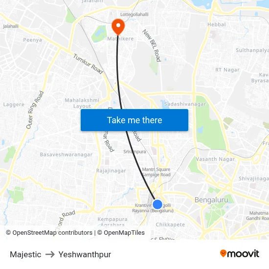 Majestic to Yeshwanthpur map