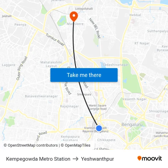Kempegowda Metro Station to Yeshwanthpur map