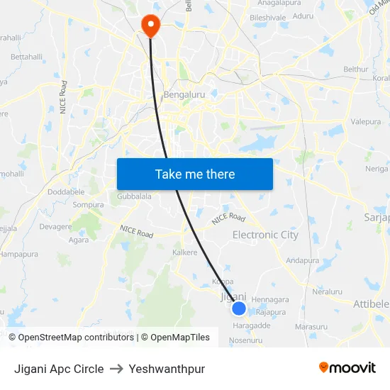 Jigani Apc Circle to Yeshwanthpur map