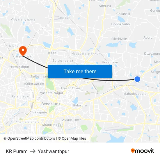 KR Puram to Yeshwanthpur map