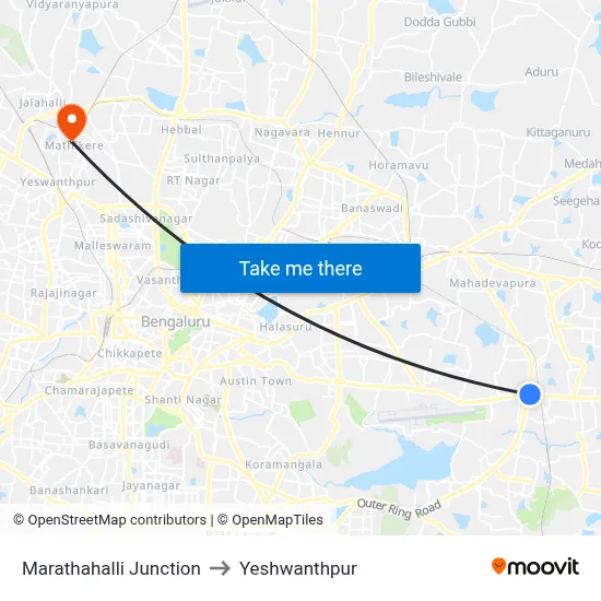 Marathahalli Junction to Yeshwanthpur map