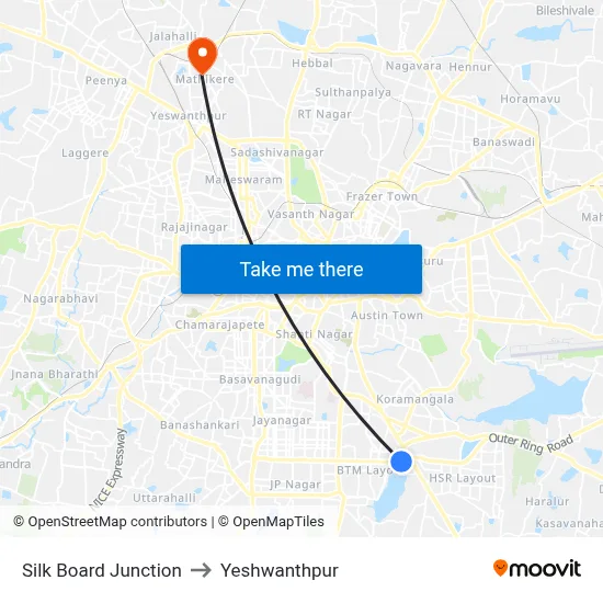 Silk Board Junction to Yeshwanthpur map