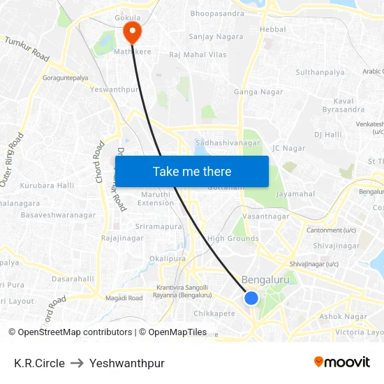 K.R.Circle to Yeshwanthpur map