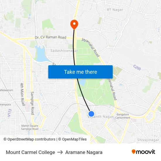Mount Carmel College to Aramane Nagara map