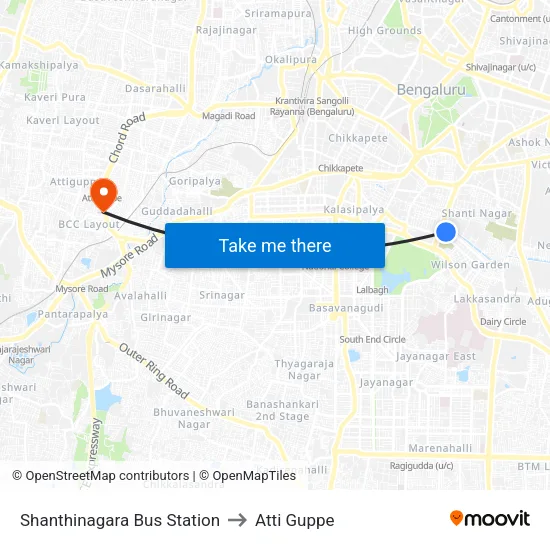 Shanthinagara Bus Station to Atti Guppe map