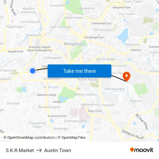 S.K.R.Market to Austin Town map