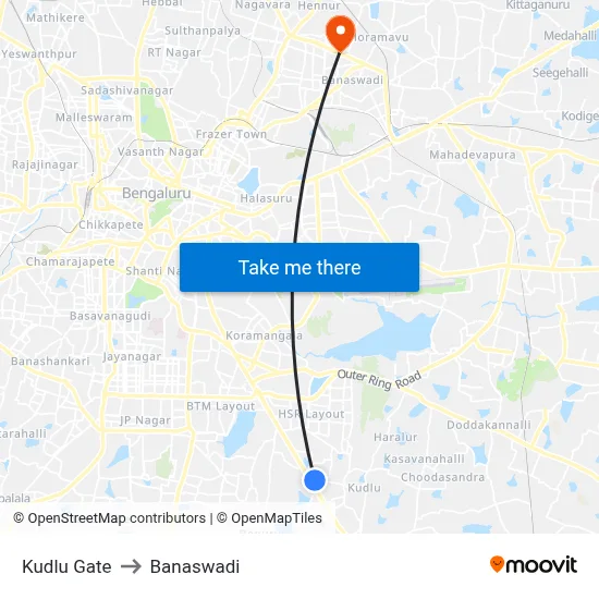 Kudlu Gate to Banaswadi map