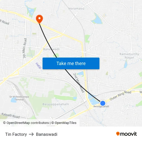 Tin Factory to Banaswadi map