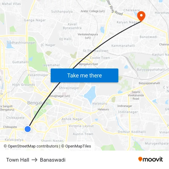 Town Hall to Banaswadi map