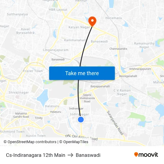 Cs-Indiranagara 12th Main to Banaswadi map