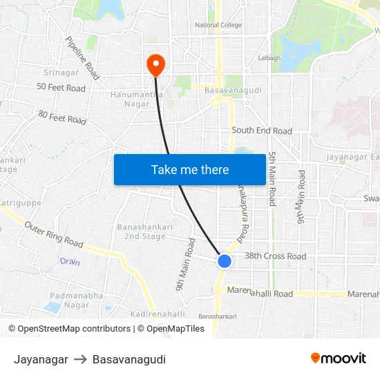 Jayanagar to Basavanagudi map