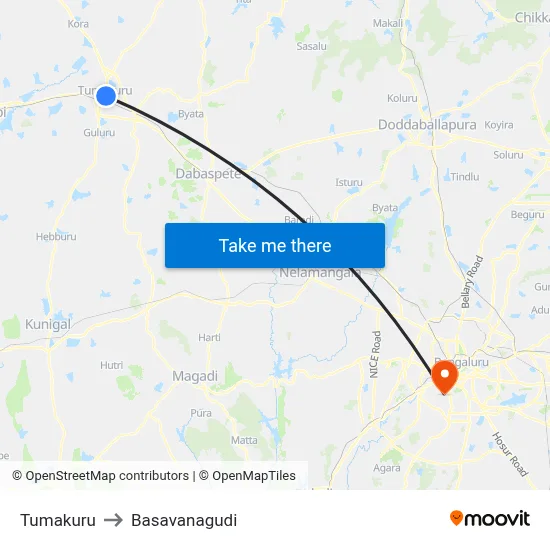 Tumakuru to Basavanagudi map